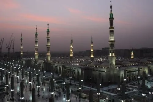 The Prophet's Mosque in Madinah at night
